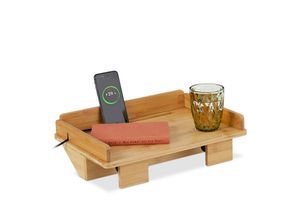 4052025463267 - Relaxdays - Bettablage Mini-Nachtisch zum Klemmen hbt 11 x 38 x 26 cm mit Kabelschlitz und Tablethalter Bambus natur