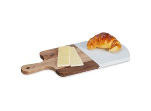 4052025463786 - Schneidebrett rechteckig Marmor & Holz Küchenbrett hbt 15x38x18 cm Servierplatte mit Griff natur weiß - Relaxdays