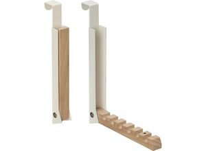 4052025466350 - Relaxdays - 2 x Klapphaken zum Einhängen Türgarderobe für je 6 Kleiderbügel Metall und Holz Haken für 2 cm Türfalz creme