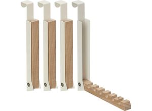 4052025466374 - Relaxdays - 4 x Klapphaken zum Einhängen Türgarderobe für je 6 Kleiderbügel Metall und Holz Haken für 2 cm Türfalz creme