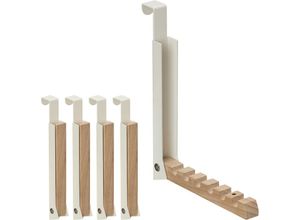 4052025466381 - Relaxdays - 5 x Klapphaken zum Einhängen Türgarderobe für je 6 Kleiderbügel Metall und Holz Haken für 2 cm Türfalz creme