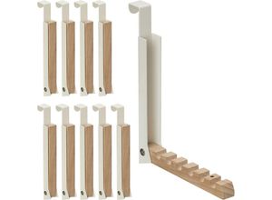 4052025466398 - Relaxdays - 10 x Klapphaken zum Einhängen Türgarderobe für je 6 Kleiderbügel Metall und Holz Haken für 2 cm Türfalz creme