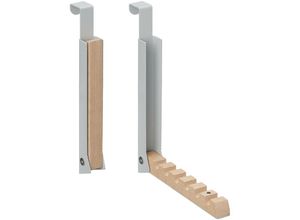 4052025466404 - Relaxdays - 2 x Klapphaken zum Einhängen Türgarderobe für je 6 Kleiderbügel Metall und Holz Haken für 2 cm Türfalz grau