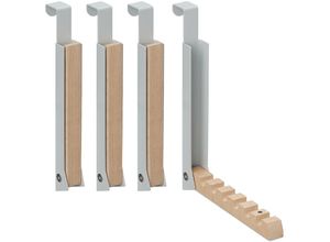 4052025466428 - Relaxdays - 4 x Klapphaken zum Einhängen Türgarderobe für je 6 Kleiderbügel Metall und Holz Haken für 2 cm Türfalz grau