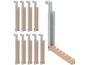 4052025466442 - 10 x Klapphaken zum Einhängen Türgarderobe für je 6 Kleiderbügel Metall und Holz Haken für 2 cm Türfalz grau