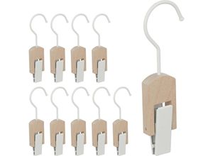 4052025466459 - Relaxdays - 10 x Stiefelhaken Eisen & Holz Klemmhaken zum Aufhängen Stiefelhalter gummierte Clips Haken mit Klammer weiß natur