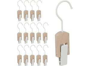 4052025466466 - Relaxdays - 15 x Stiefelhaken Eisen & Holz Klemmhaken zum Aufhängen Stiefelhalter gummierte Clips Haken mit Klammer weiß natur