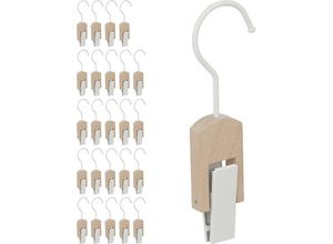 4052025466480 - Relaxdays - 25 x Stiefelhaken Eisen & Holz Klemmhaken zum Aufhängen Stiefelhalter gummierte Clips Haken mit Klammer weiß natur