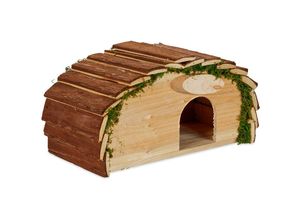 4052025467876 - Relaxdays - Igelhaus Holz & Moos Igelhotel mit Boden Winterquartier für Igel Garten HxBxT 18 x 34 x 17 cm natur