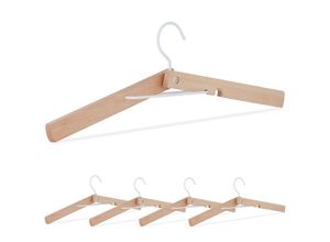 4052025468026 - Kleiderbügel 5er Set Holz klappbare Bügel kragenschonend b 44 cm stabile Holzkleiderbügel natur weiß - Relaxdays