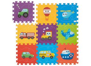 4052025468132 - Puzzlematte Fahrzeuge 9-tlg Spielmatte schadstofffrei abwaschbar Schaumstoff Baby Krabbelmatte bunt - Relaxdays