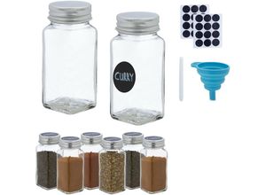 4052025468385 - Gewürzgläser 8er Set Streueinsatz Gewürzdosen Glas 120 ml inkl Etiketten Stift & Trichter transparent - Relaxdays