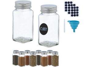 4052025468392 - Gewürzgläser 10er Set Streueinsatz Gewürzdosen Glas 120 ml inkl Etiketten Stift & Trichter transparent - Relaxdays