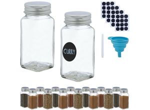 4052025468408 - Relaxdays - Gewürzgläser 16er Set Streueinsatz Gewürzdosen Glas 120 ml inkl Etiketten Stift & Trichter transparent