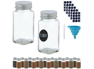 4052025468415 - Gewürzgläser 20er Set Streueinsatz Gewürzdosen Glas 120 ml inkl Etiketten Stift & Trichter transparent - Relaxdays