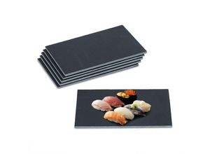 4052025469160 - Relaxdays - Schieferplatte 6er Set Servierplatte rechteckig 26 x 16 cm zum Servieren von Käse Sushi Desserts schwarz