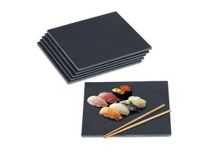 4052025469177 - Schieferplatte 6er Set Servierplatte Quadrat 25 x 25 cm zum Servieren von Käse Sushi Desserts schwarz - Relaxdays