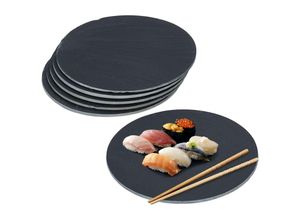 4052025469184 - Relaxdays - Schieferplatte 6er Set runde Servierplatte Durchmesser 25 cm Servieren von Käse Sushi Desserts schwarz