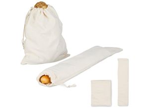 4052025469245 - Relaxdays - Brotbeutel 4-teiliges Set 2 Größen aus Leinen Brot Brötchen & Baguette aufbewahren Brottasche beige