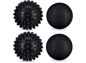 4052025469252 - Relaxdays - Massageball 4er Set Igelball & glatter Lacrosse-Ball ø 65 & 6 cm Selbstmassage Faszienball hart schwarz