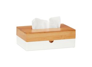 4052025469344 - Tücherbox Kunststoff & Bambus Kosmetiktücher Box eckige Tuchbox h x b x t 85 x 235 x 15 cm weiß natur - Relaxdays