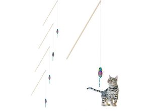 4052025469658 - Katzenangel mit Maus 5er Set interaktives Katzenspielzeug 106 cm lang Beschäftigung Katzen & Kitten bunt - Relaxdays