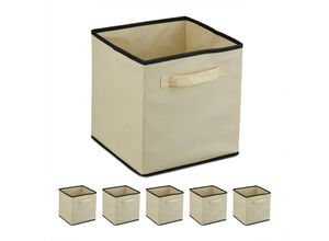 4052025469689 - Aufbewahrungsbox Ordnungsbox aus Stoff 6er-Set HxBxT 29 x 275 x 27 cm faltbarer Regalkorb beige schwarz - Relaxdays