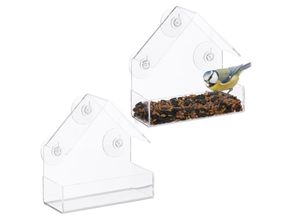 4052025469931 - Fenster-Vogelfutterhaus 2er Set 3 Saugnäpfe Vogelfutterstation mit Dach hbt 15 x 15 x 7 cm transparent - Relaxdays