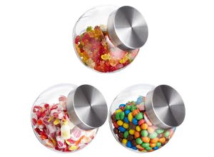 4052025470067 - Bonbongläser 3er Set 15 l Vorratsgläser für Süßigkeiten Lebensmittel Candy Bar Edelstahl-Deckel klar - Relaxdays