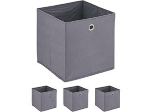 4052025470159 - Aufbewahrungsbox 4er Set faltbare Regalboxen HxBxT 30 x 30 x 30 cm Grifflöcher Faltboxen für Regale grau - Relaxdays