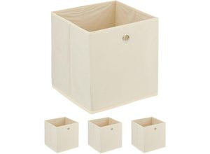 4052025470180 - Aufbewahrungsbox 4er Set faltbar h x b x t 30 x 30 x 30 cm Stoffbox mit Griffloch Regalbox offen creme - Relaxdays