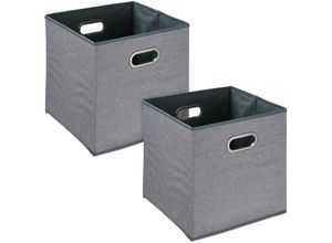 4052025470197 - Aufbewahrungsbox 2er Set faltbare Regalboxen Grifflöcher HxBxT 32 x 33 x 33 cm Faltboxen Leinen grau - Relaxdays