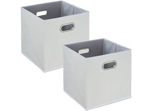 4052025470210 - Aufbewahrungsbox 2er Set faltbare Regalboxen Grifflöcher HxBxT 32 x 33 x 33 cm Faltboxen Leinen weiß - Relaxdays