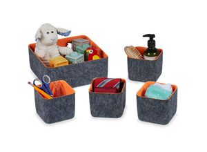 4052025470302 - Schubladen Organizer 5tlg Schrankorganizer f Kleiderschrank Schublade uvm faltbar 2 Größen grau orange - Relaxdays