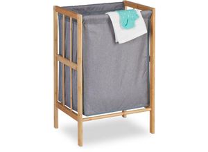 4052025470388 - Wäschekorb 30 l Wäschesammler offen hbt 60x39x30 cm Bambus und Polyester für Schmutzwäsche grau natur - Relaxdays