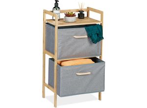 4052025470395 - Badregal mit Wäschekörben 1 offene Ablage & 2 Stoffkörbe hbt 76 x 43 x 27 cm Standregal Bambus natur grau - Relaxdays