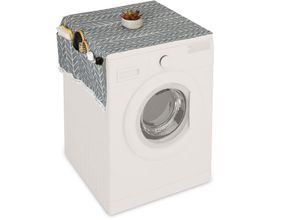 4052025470524 - Waschmaschinenauflage mit Taschen Polyester Abdeckung für Waschmaschine Trockner Kühlschrank grau creme - Relaxdays