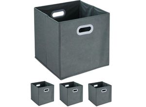 4052025470562 - Aufbewahrungsbox 4er Set faltbare Regalboxen Grifflöcher HxBxT 32 x 33 x 33 cm Faltboxen Vlies grau - Relaxdays