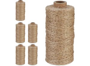 4052025470753 - Juteschnur 1 mm 6 Rollen Jutegarn je 100 m biologisch abbaubar Basteln Garten Verpackung Kordel natur - Relaxdays