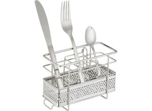 4052025471187 - Besteckhalter Edelstahl Küchenutensilienhalter Tisch 3 Fächer stehend Besteckabtropfkorb mit Haken silber - Relaxdays