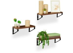 4052025472344 - Wandregal 3er Set Industrial Design in versch Größen Regalbretter schwebend mdf & Stahl braun schwarz - Relaxdays