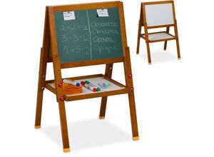 4052025472689 - Kinderstandtafel magnetische Spieltafel höhenverstellbar hbt 77x39x445 cm Whiteboard & Kreidetafel braun - Relaxdays