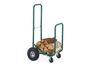 4052025473150 - Kaminholzwagen mit Luftreifen 360° Rollen Holzwagen bis 60 kg für 33 cm Scheite Brennholz-Sackkarre grün - Relaxdays