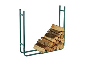 4052025473167 - Kaminholzregal Metall moderne Stapelhilfe für Brennholz hbt 905x120x205 cm Kaminholzständer dunkelgrün - Relaxdays