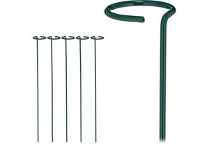 4052025473228 - Relaxdays - Pflanzstäbe Metall 6er Set Rankstäbe mit Ring Metallstäbe Garten Rankhilfe Stäbe 60 cm lang dunkelgrün