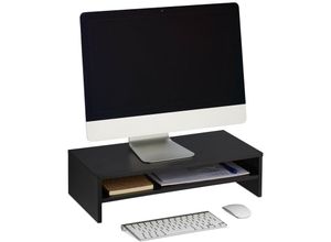 4052025473426 - Monitorständer Zusatzablage HxBxT 145 x 54 x 255 cm Bildschirmerhöhung für Schreibtisch modern schwarz - Relaxdays