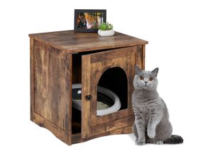 4052025473839 - Relaxdays - Katzenschrank für Katzentoilette Tür mit offenem Eingang Industrial-Stil hbt 50x48x50 cm Katzenhaus braun