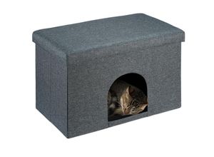 4052025473891 - Relaxdays - Katzenhöhle mit Sitzauflage faltbarer Sitzhocker Versteck für Katzen & Hunde HxBxT 385x645x375 cm grau