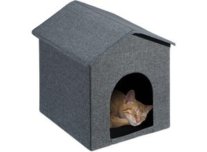 4052025473907 - Katzenhöhle mit Dach faltbareres Katzenhaus Tierversteck für Katzen & Hunde HxBxT 40 x 35 x 425 cm grau - Relaxdays