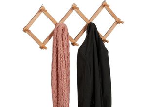 4052025473983 - Wandgarderobe Holz ausziehbare Garderobenleiste 10 Kleiderhaken für Jacken Scherengarderobe faltbar natur - Relaxdays
